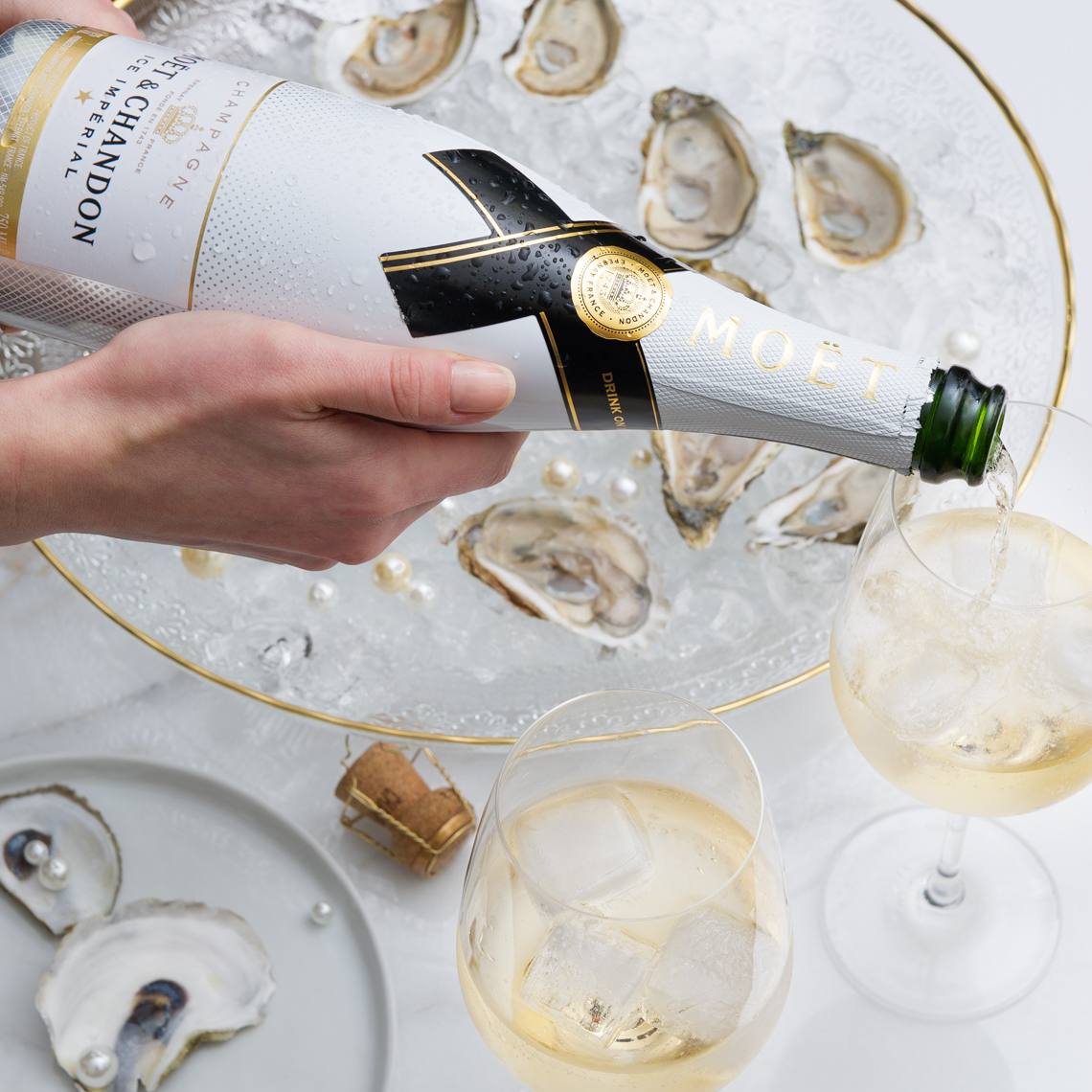 NYC + Chicago Food and Beverage Photographer - Moet Chandon with oysters and pearls